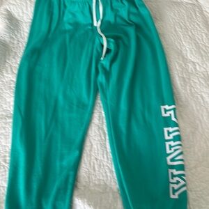 PINK Victoria's Secret Green Track Pants with Elastic Waistband
